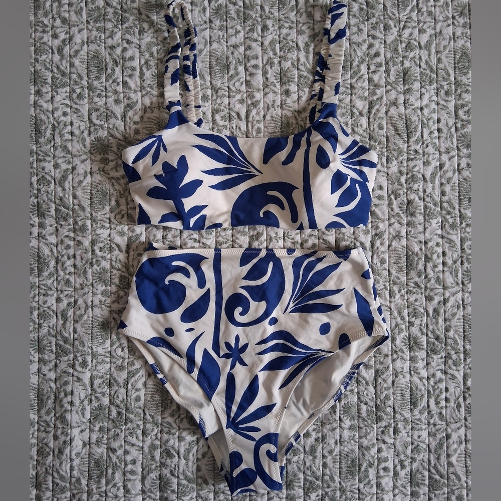 H&M White & Blue Pattern Bikini Set